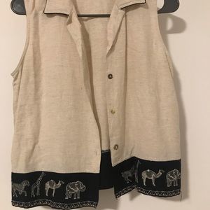 Black and beige Beaded Elephant Button up Vest